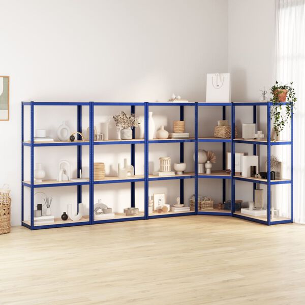vidaXL 4-Layer Shelves 5 pcs Blue Steel&Engineered Wood