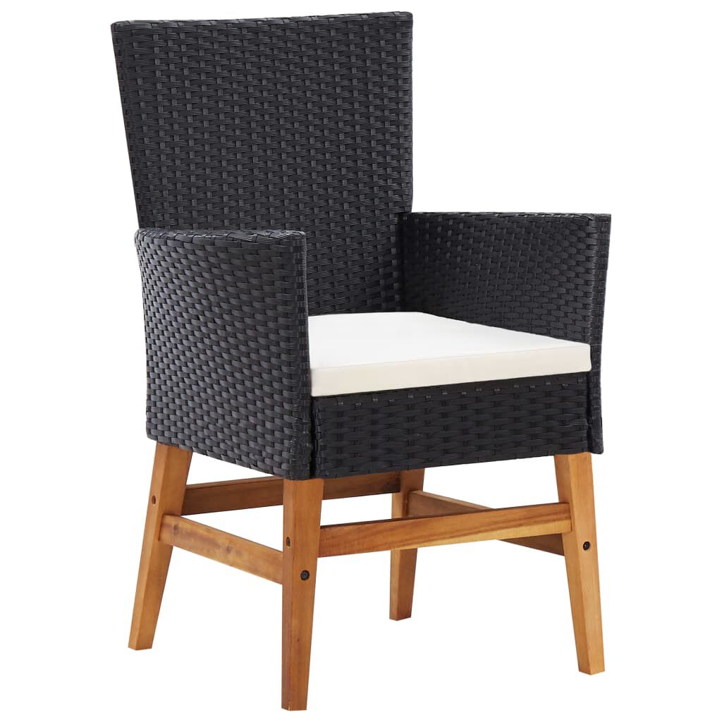 vidaXL 7 Piece Outdoor Dining Set Poly Rattan and Acacia Wood Black