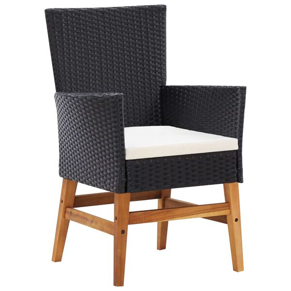 vidaXL 7 Piece Outdoor Dining Set Poly Rattan and Acacia Wood Black