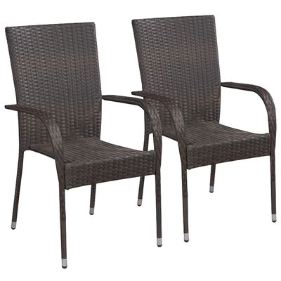 vidaXL Stackable Outdoor Chairs 2 pcs Poly Rattan Brown