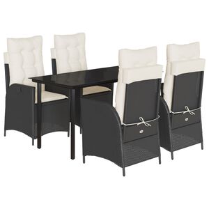 vidaXL 5 Piece Garden Dining Set with Cushions Black Poly Rattan