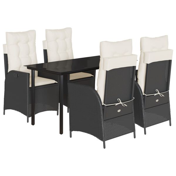 vidaXL 5 Piece Garden Dining Set with Cushions Black Poly Rattan