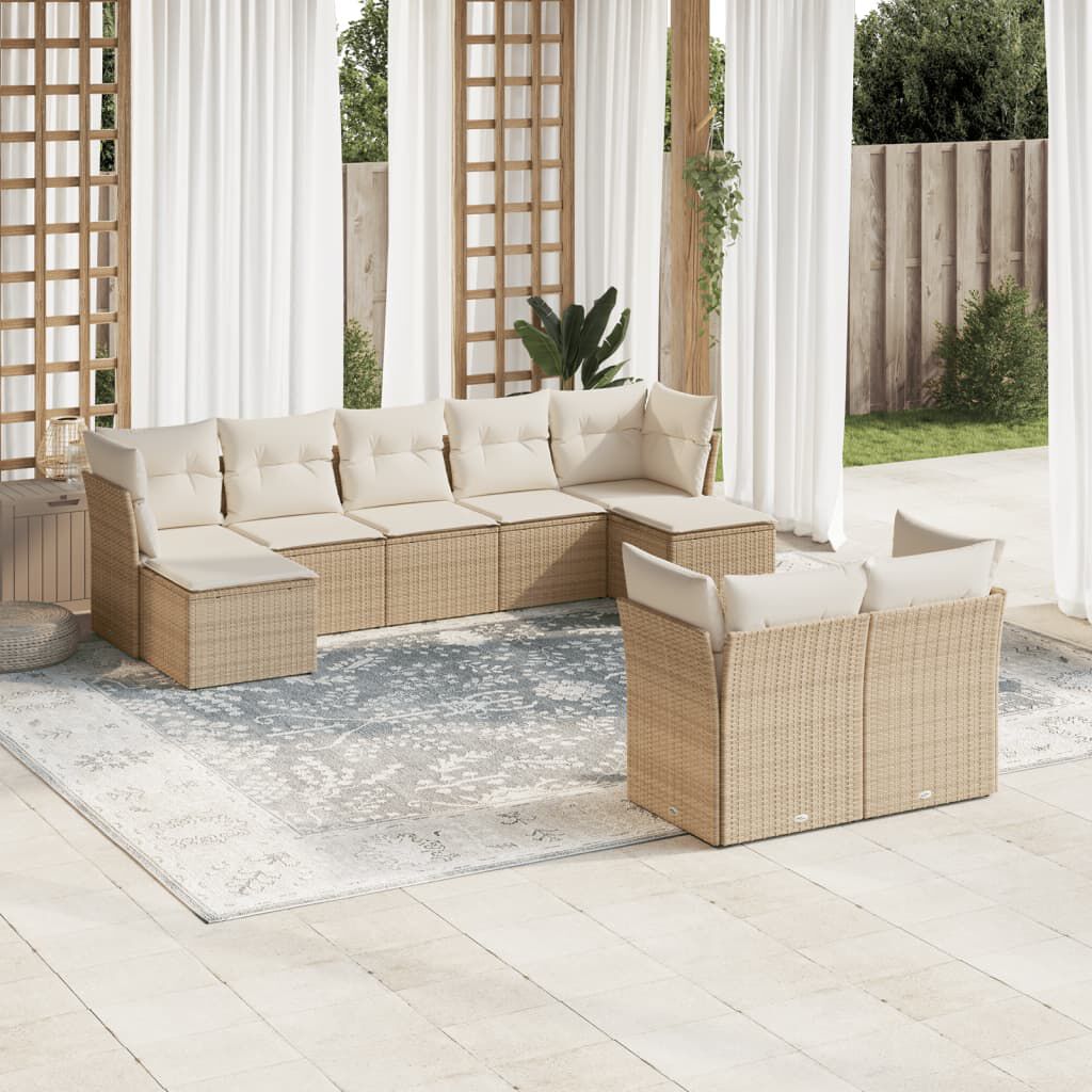 vidaXL 9 Piece Garden Sofa Set with Cushions Beige Poly Rattan