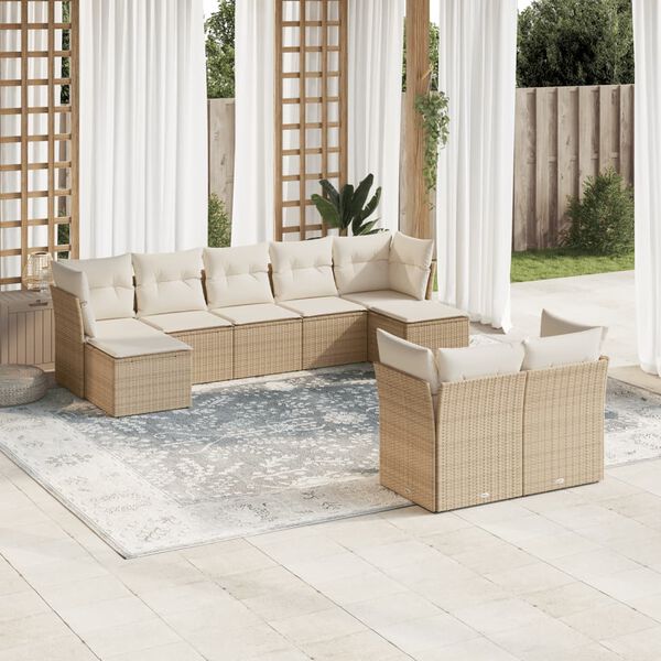vidaXL 9 Piece Garden Sofa Set with Cushions Beige Poly Rattan
