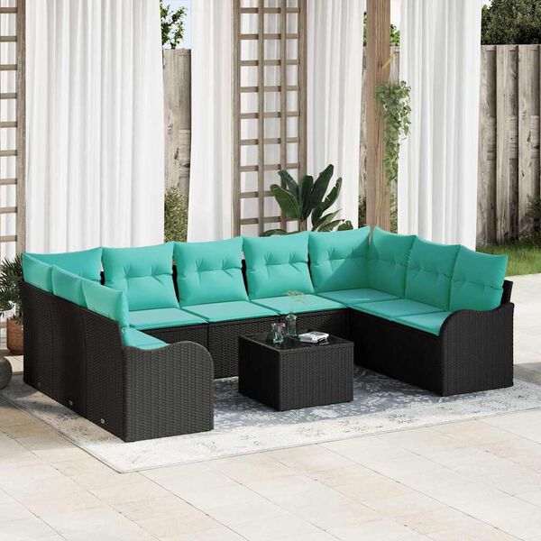 vidaXL Garden Sofa Set Black Poly Rattan