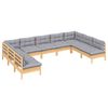 vidaXL 9 Piece Garden Lounge Set with Grey Cushions Solid Pinewood