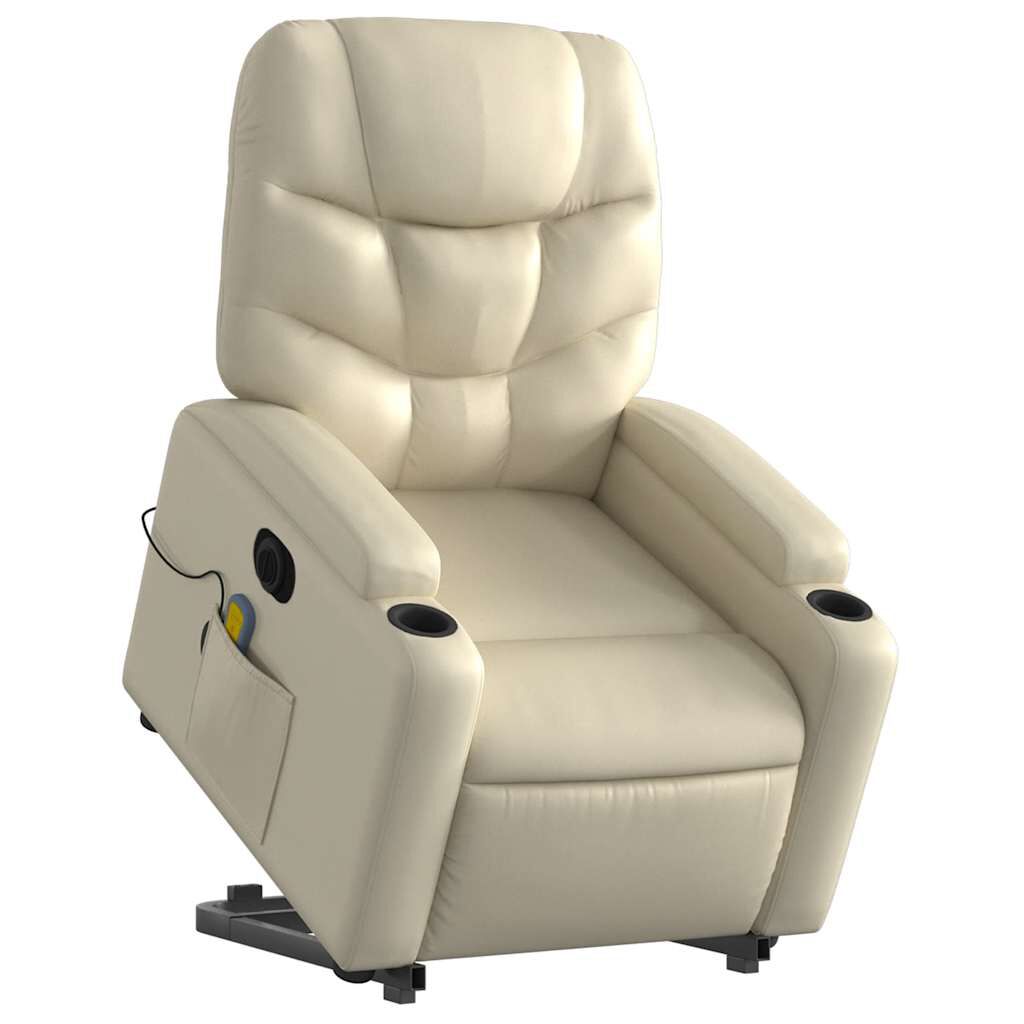 vidaXL Electric Stand up Massage Recliner Chair Cream Faux Leather
