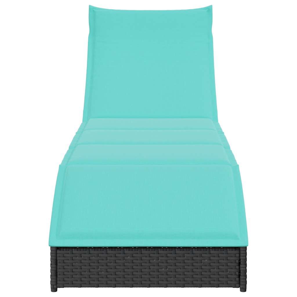 vidaXL Folding Sun Lounger with Cushion and Storage Black Poly Rattan