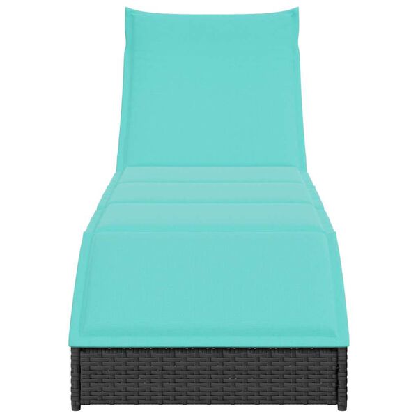 vidaXL Folding Sun Lounger with Cushion and Storage Black Poly Rattan