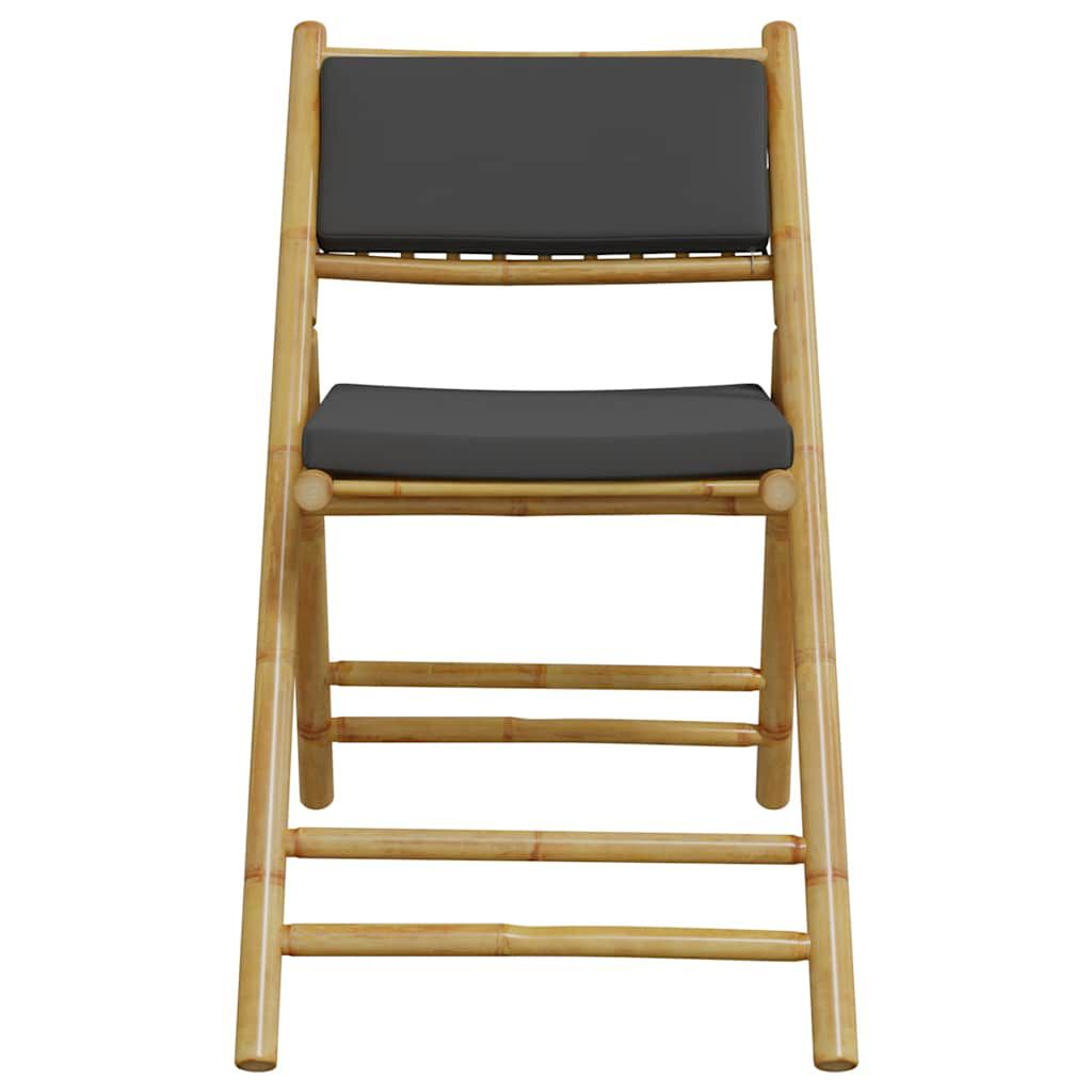 vidaXL 3 Piece Folding Bistro Set with Dark Grey Cushions Bamboo