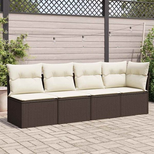 vidaXL Garden Sofa with Cushions 4-Seater Brown Poly Rattan