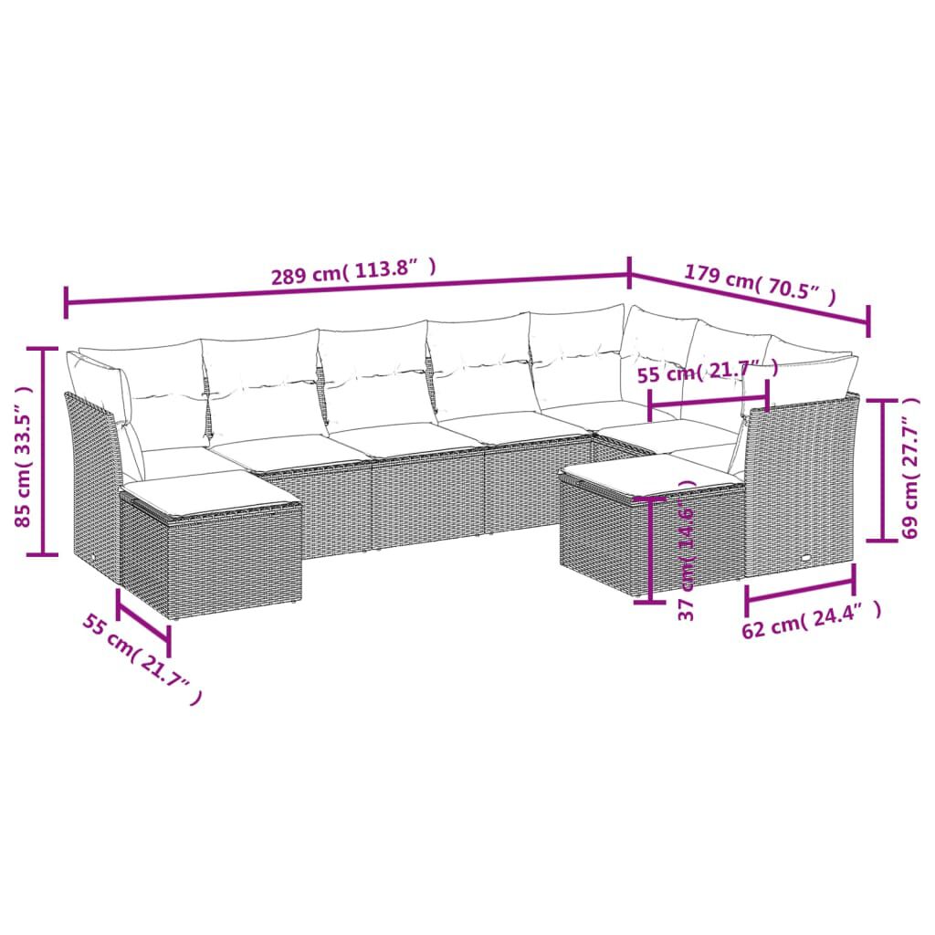 vidaXL 9 Piece Garden Sofa Set with Cushions Grey Poly Rattan