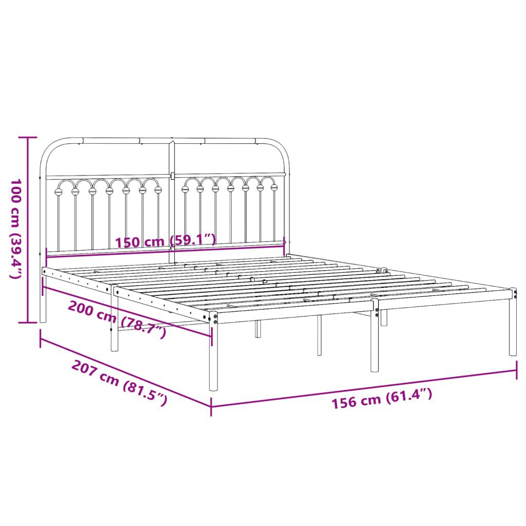 vidaXL Metal Bed Frame without Mattress with Headboard White 150x200cm