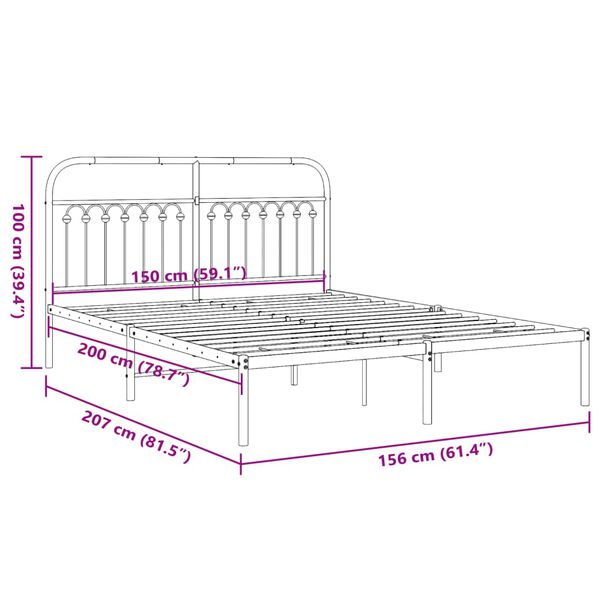 vidaXL Metal Bed Frame without Mattress with Headboard White 150x200cm
