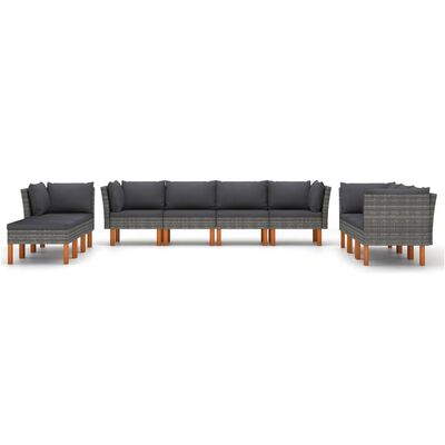 vidaXL 10 Piece Garden Lounge Set with Cushions Poly Rattan Grey