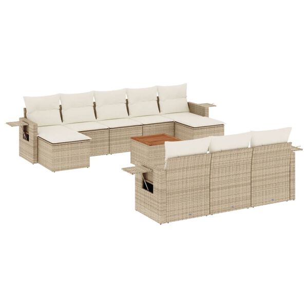 vidaXL 11 Piece Garden Sofa Set with Cushions Beige Poly Rattan