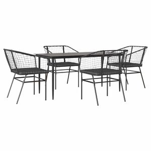 vidaXL 5 Piece Garden Dining Set with Cushions Black Poly Rattan Glass