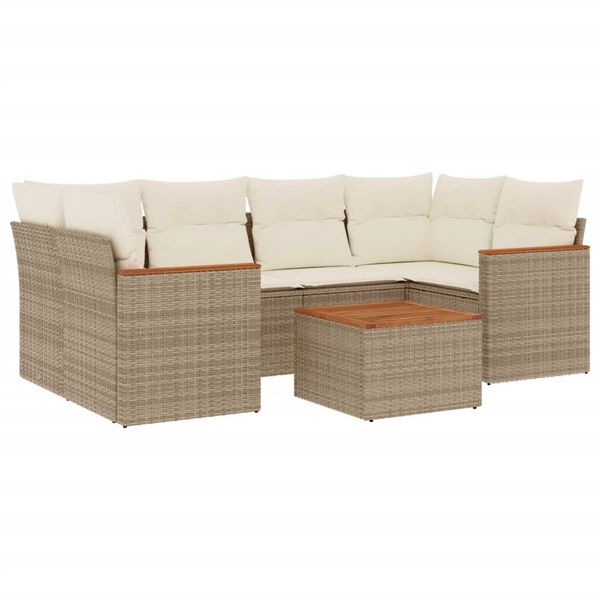 vidaXL 7 Piece Garden Sofa Set with Cushions Beige Poly Rattan