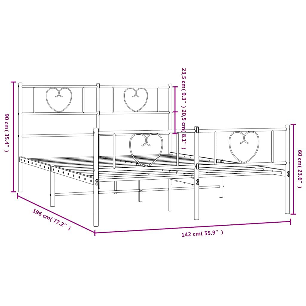 vidaXL Metal Bed Frame without Mattress with Footboard White 135x190cm