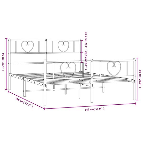 vidaXL Metal Bed Frame without Mattress with Footboard White 135x190cm