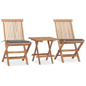 vidaXL 3 Piece Folding Outdoor Dining Set with Cushion Solid Wood Teak