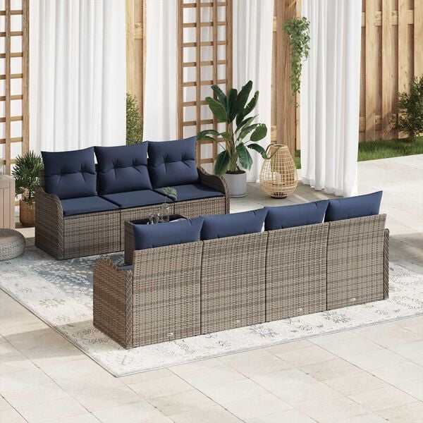 vidaXL 8 Piece Garden Sofa Set with Cushions Grey Poly Rattan