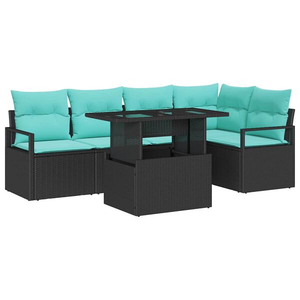 vidaXL Garden Sofa Set with Cushion 6 pcs Black and Blue Poly Rattan