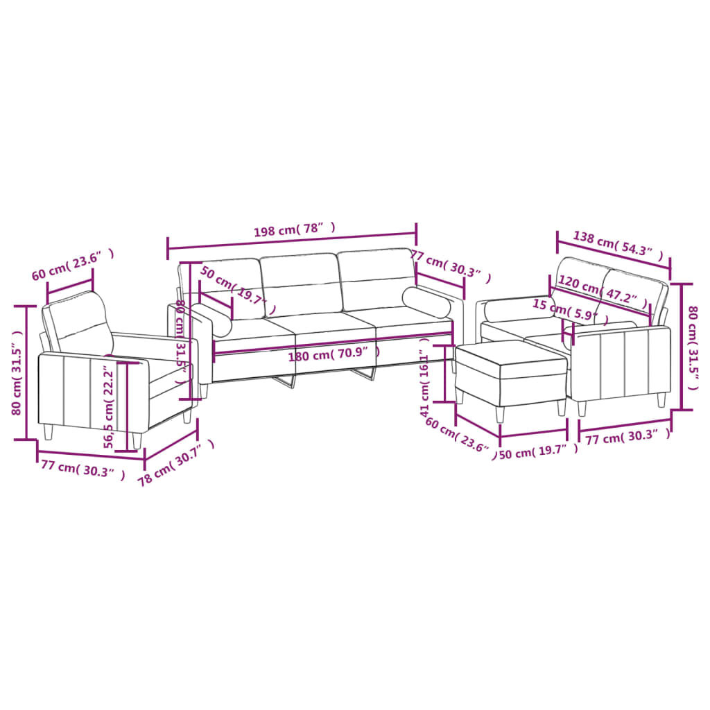 vidaXL 4 Piece Sofa Set with Throw Pillows&Cushions Dark Grey Fabric