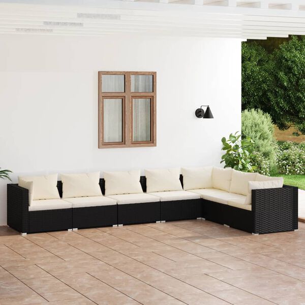 vidaXL 7 Piece Garden Lounge Set with Cushions Poly Rattan Black