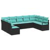 vidaXL Sofa Set with Cushion 9 pcs Black and Turquoise Poly Rattan