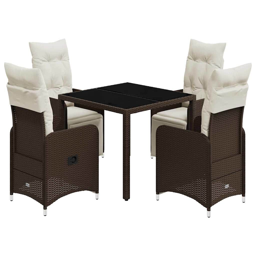 vidaXL 5 Piece Garden Bistro Set with Cushions Brown Poly Rattan