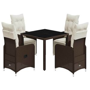 vidaXL 5 Piece Garden Bistro Set with Cushions Brown Poly Rattan