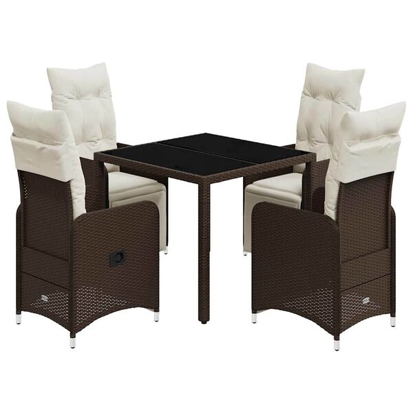 vidaXL 5 Piece Garden Bistro Set with Cushions Brown Poly Rattan