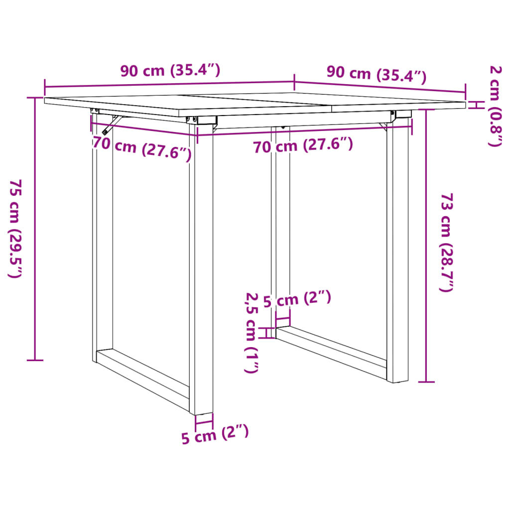 vidaXL Dining Table O-Frame 90x90x75 cm Solid Wood Pine and Steel