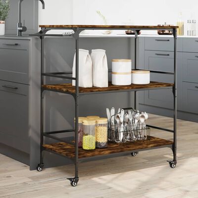 vidaXL Kitchen Trolley Smoked Oak 100.5x50x105 cm Engineered Wood