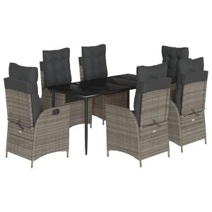 vidaXL 7 Piece Garden Dining Set with Cushions Grey Poly Rattan