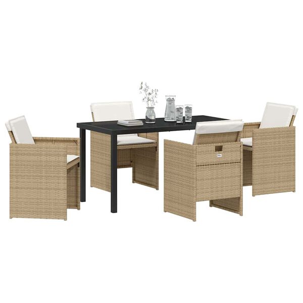vidaXL Garden Dining Set with Cushion 5 pcs Beige Poly Rattan
