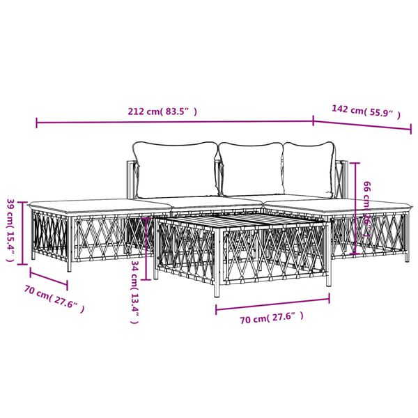 vidaXL 5 Piece Garden Lounge Set with Cushions White Steel