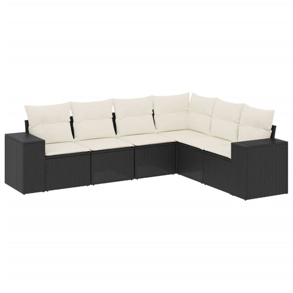 vidaXL 6 Piece Garden Sofa Set with Cushions Black Poly Rattan