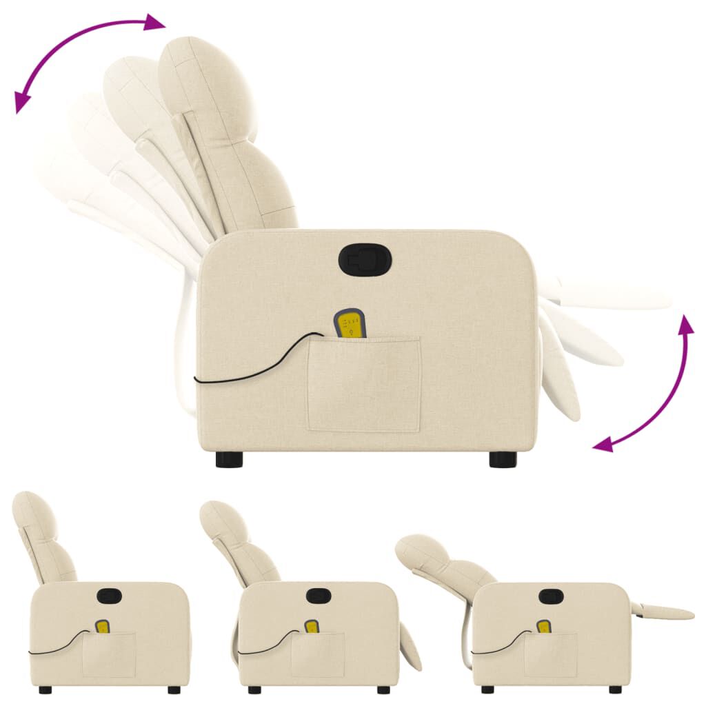 vidaXL Massage Recliner Chair Cream Fabric