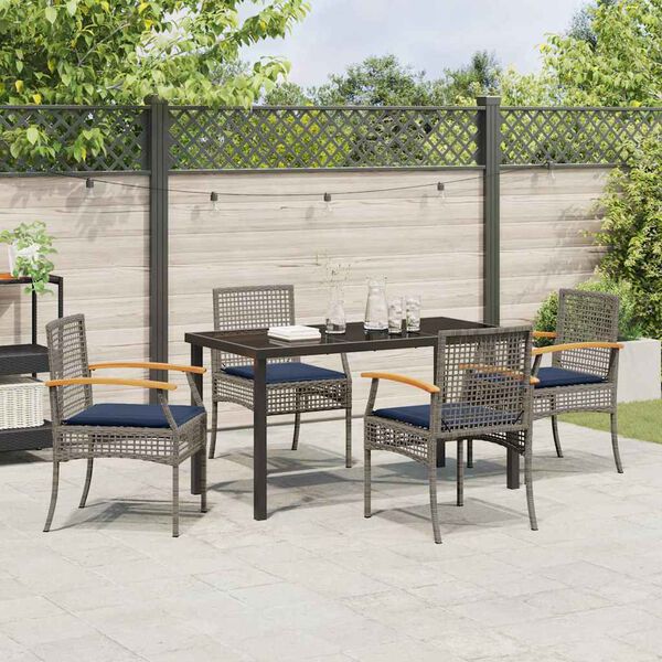 vidaXL Garden Dining Set with Cushion 5 pcs Grey and Black Rattan