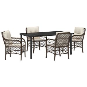 vidaXL Garden Dining Set with Cushion 5 pcs Brown Poly Rattan