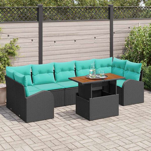 vidaXL Garden Sofa Set with Storage 8 pcs Black Poly rattan