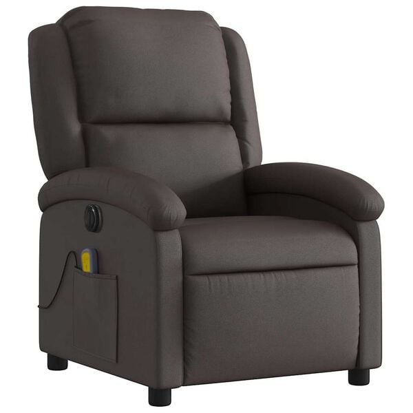 vidaXL Electric Massage Recliner Chair Dark Brown Real Leather