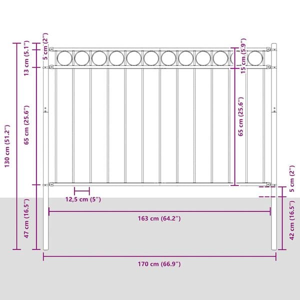 vidaXL Garden Fence Steel 1.7x0.8 m Black