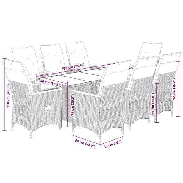 vidaXL 7 Piece Garden Dining Set with Cushions Black Poly Rattan