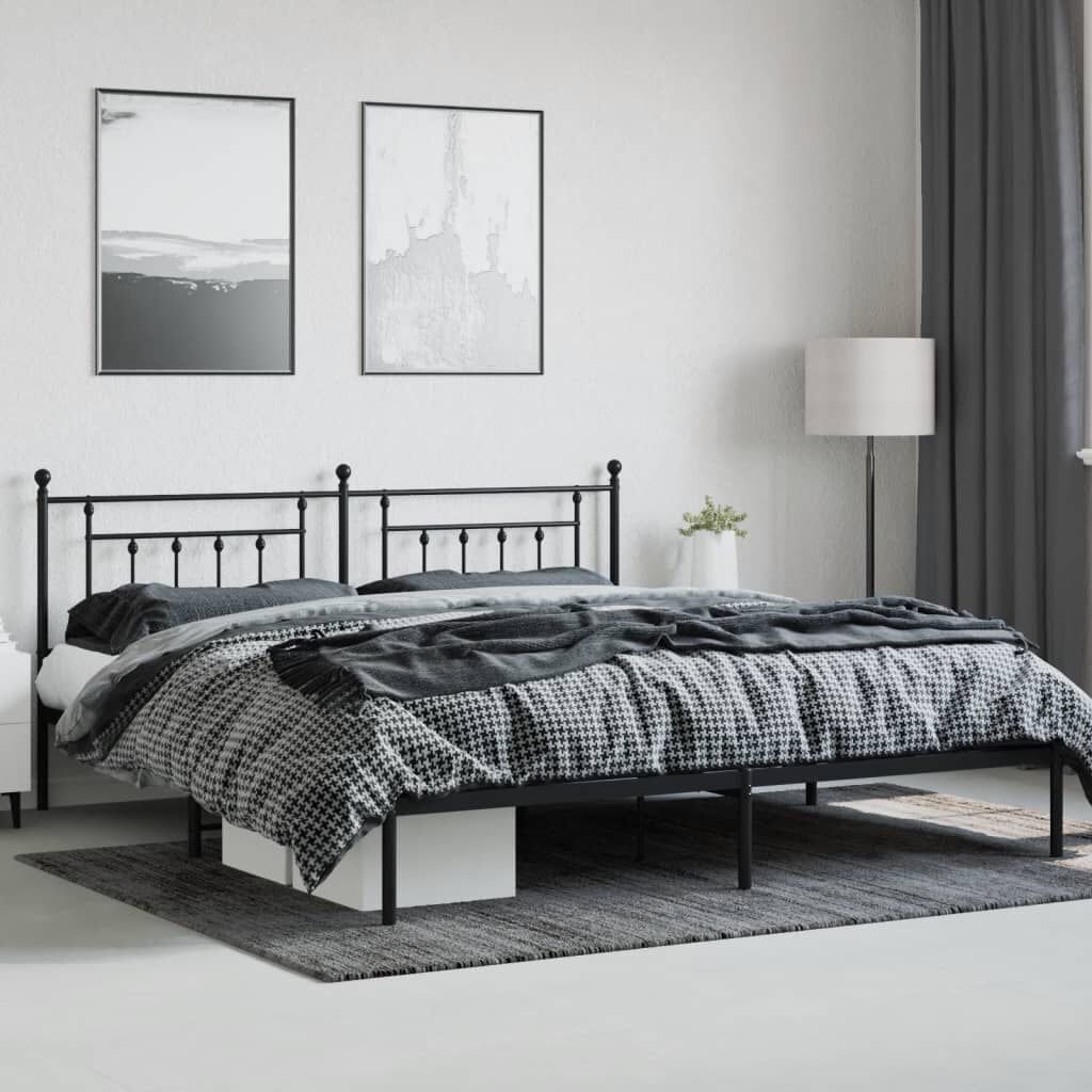 vidaXL Metal Bed Frame without Mattress with Headboard Black 193x203cm
