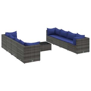 vidaXL 9 Piece Garden Lounge Set with Cushions Grey Poly Rattan
