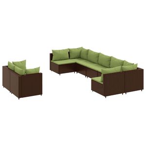 vidaXL 9 Piece Garden Sofa Set with Cushions Brown Poly Rattan