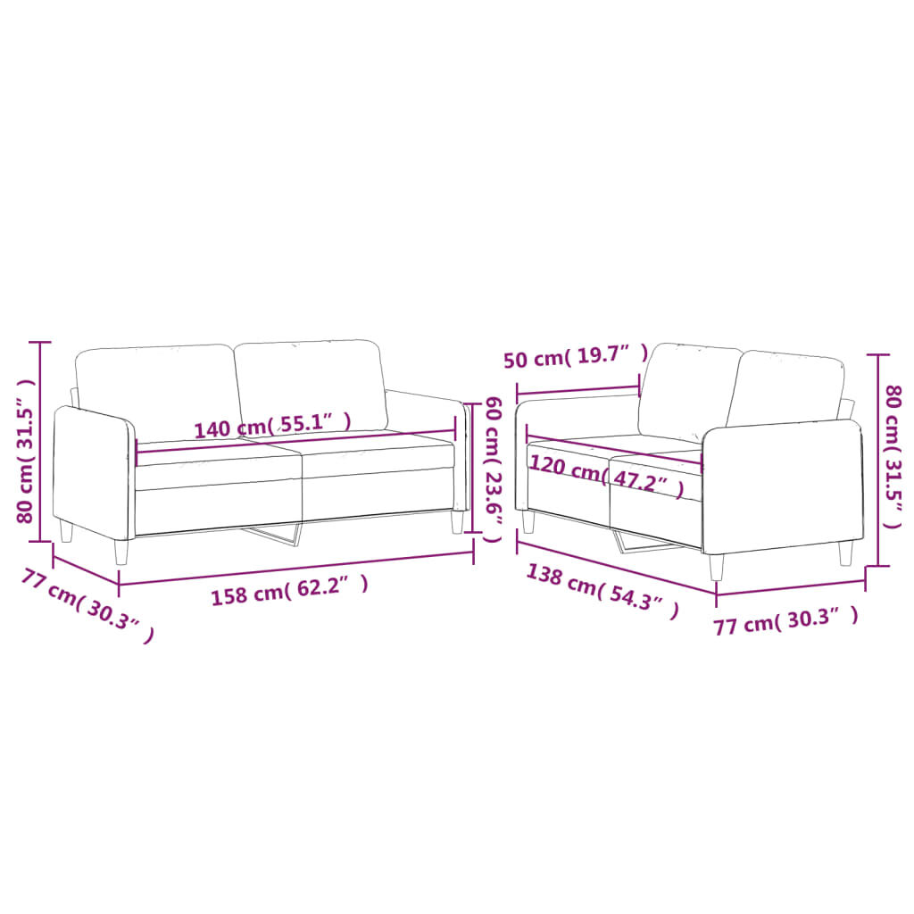 vidaXL 2 Piece Sofa Set with Cushions Black Fabric